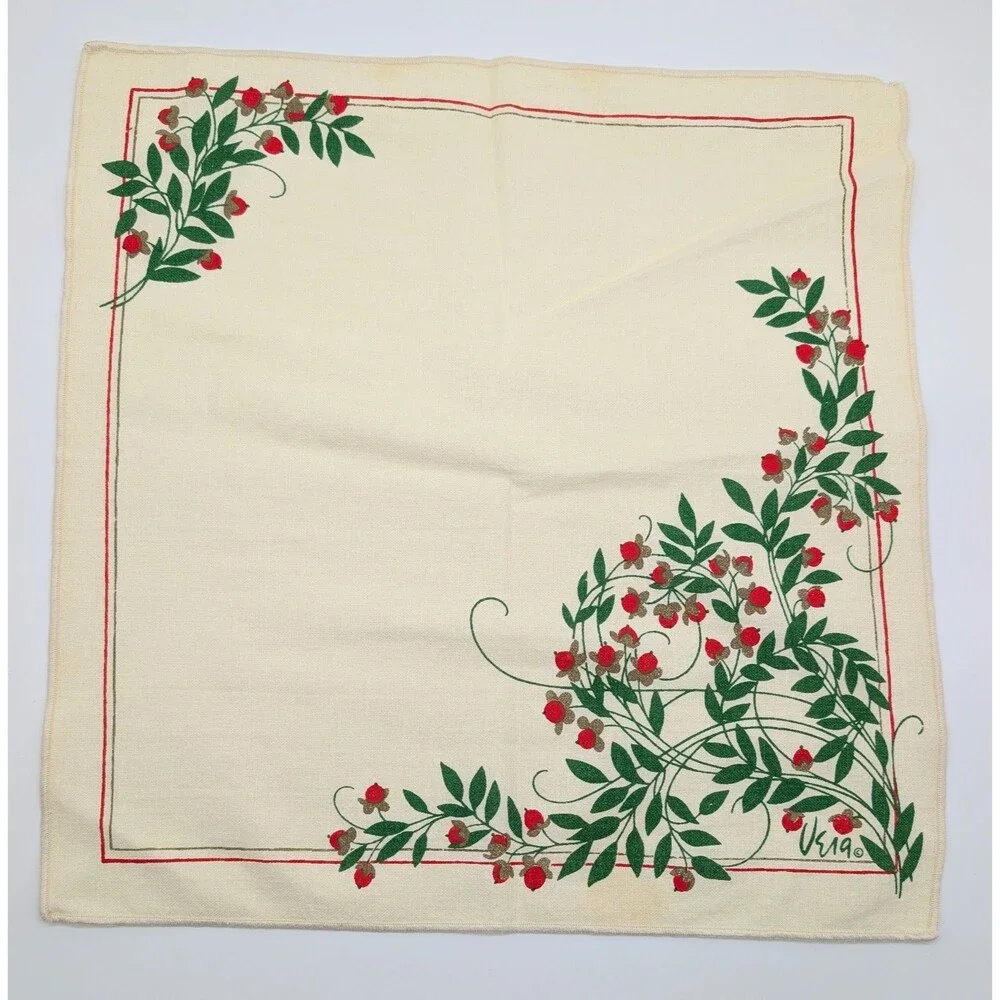 Vintage Vera Neumann Cloth Napkins Christmas Holly Berry Set Of 5